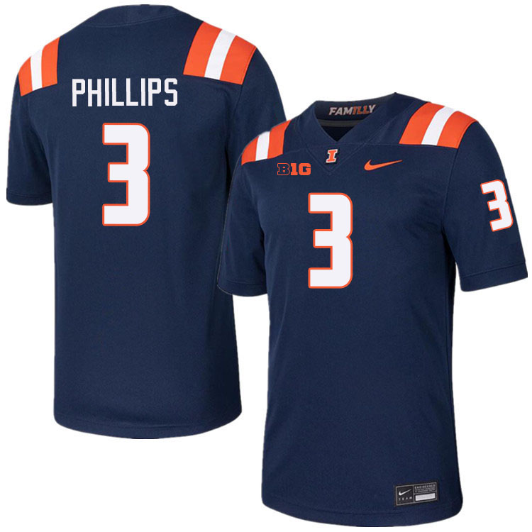 #3 Del'Shawn Phillips Illinois Fighting Illini Football Jersey,Uniforms-Navy